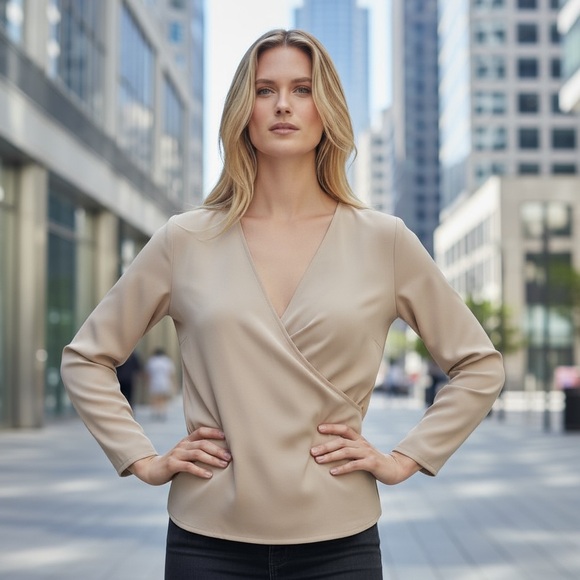 Halston Heritage Draped Blouse Top Size S  New with Tags  Beige Sand Nude - Picture 4 of 11